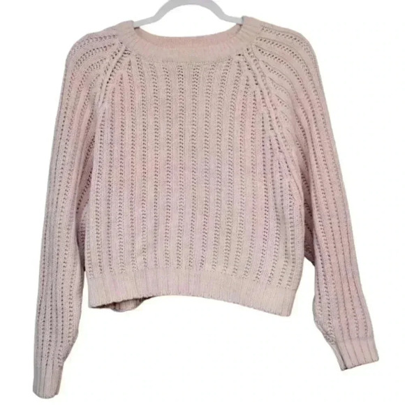 One Step Up Sweaters - Vintage 80s 90s Cropped Sweater Size Medium Chunky Knit Crochet Ramie Cotton